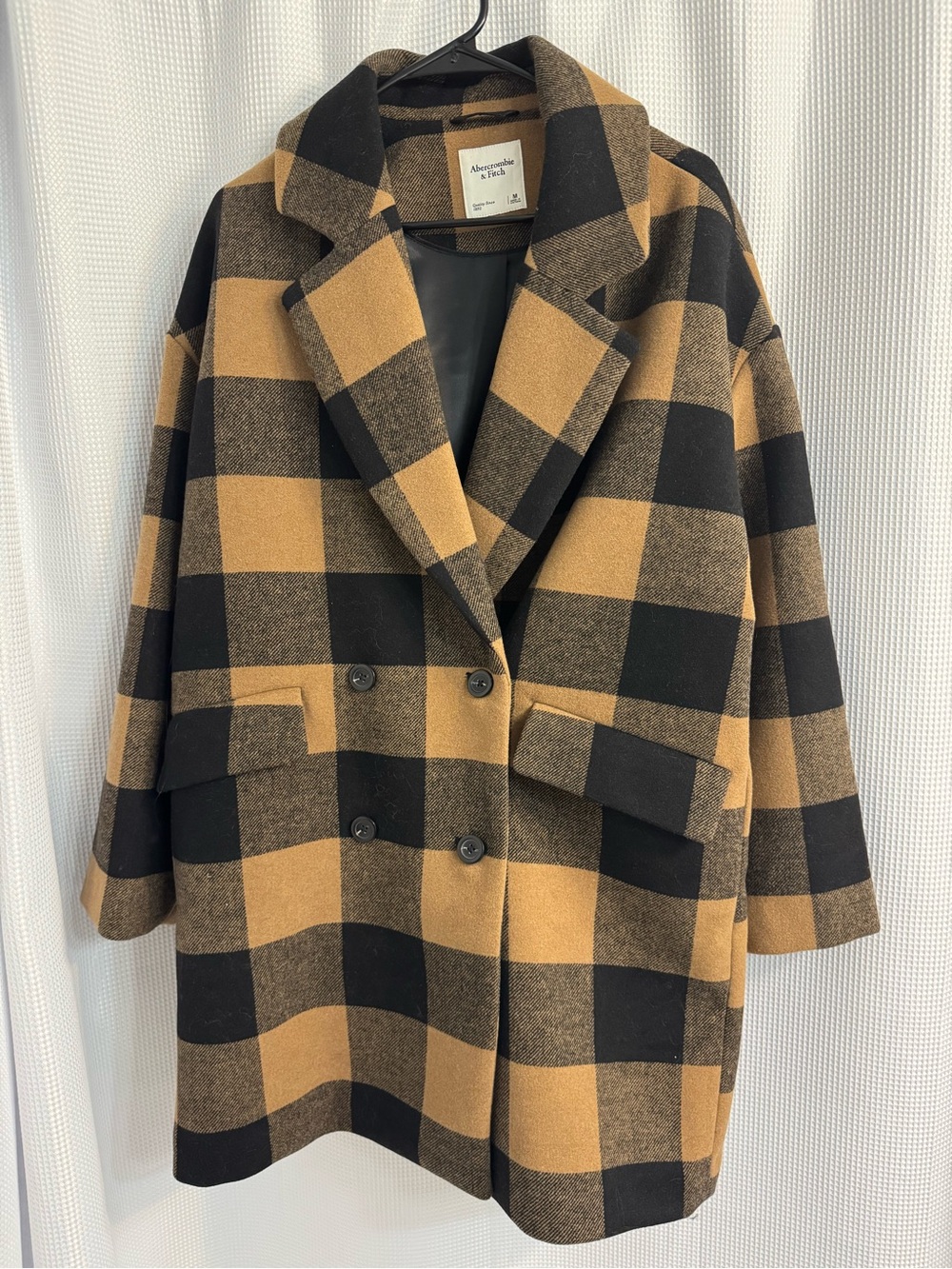 Abercrombie & Fitch Black and Tan Buffalo Check Pea Coat